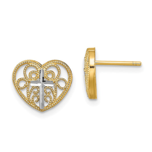 Gold Heart and Cross Earrings