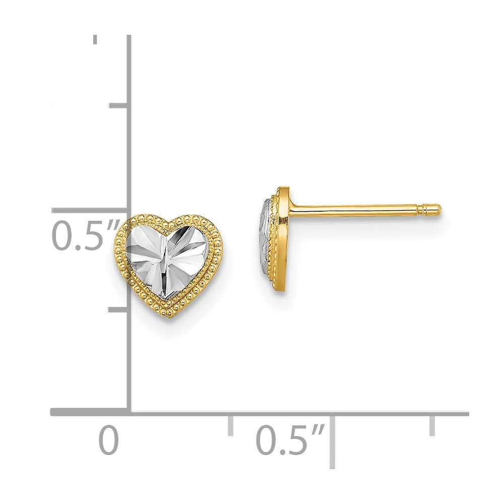14k and White Rhodium Diamond-cut Heart Post Earrings