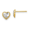 14k and White Rhodium Diamond-cut Heart Post Earrings