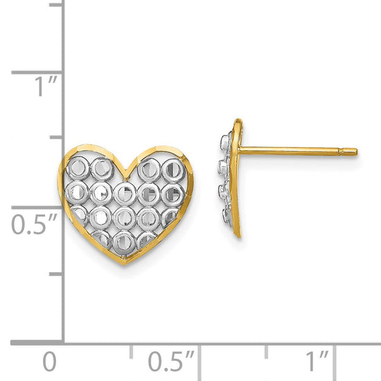 14k and White Rhodium Diamond-cut Circles in Heart Post Earrings