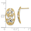 14K and White Rhodium Oval Diamond-cut Filigree Post Earrings