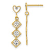 14k and White Rhodium Diamond-cut Heart Diamond-Shape Dangle Post Earrings