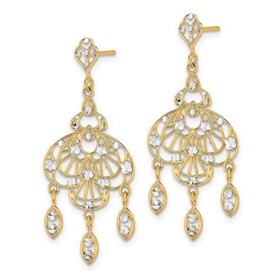 14K and White Rhodium Diamond-cut Chandelier-Style Dangle Post Earrings