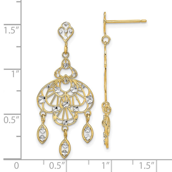 14K and White Rhodium Diamond-cut Chandelier-Style Dangle Post Earrings