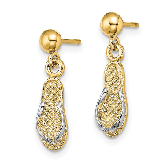 14K and White Rhodium Flip-Flop Dangle Post Earrings