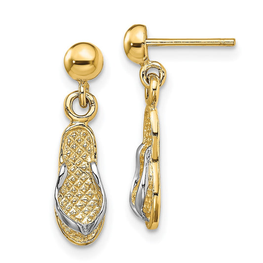 14K and White Rhodium Flip-Flop Dangle Post Earrings