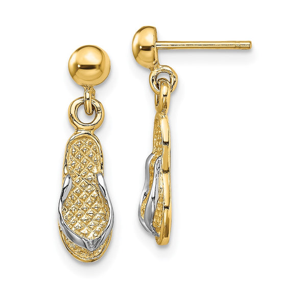 14K and White Rhodium Flip-Flop Dangle Post Earrings