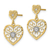 14k and White Rhodium Heart Beaded Filigree Dangle Post Earrings