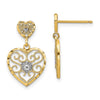 14k and White Rhodium Heart Beaded Filigree Dangle Post Earrings