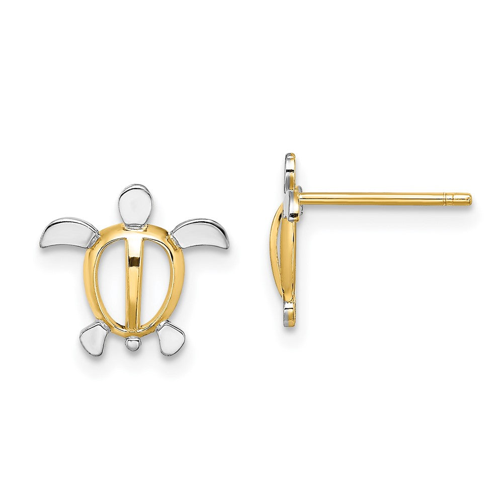 14K and White Rhodium Small Sea Turtle Post Earrings
