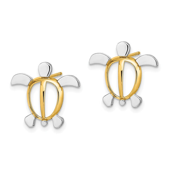 14K and White Rhodium Sea Turtle Post Earrings