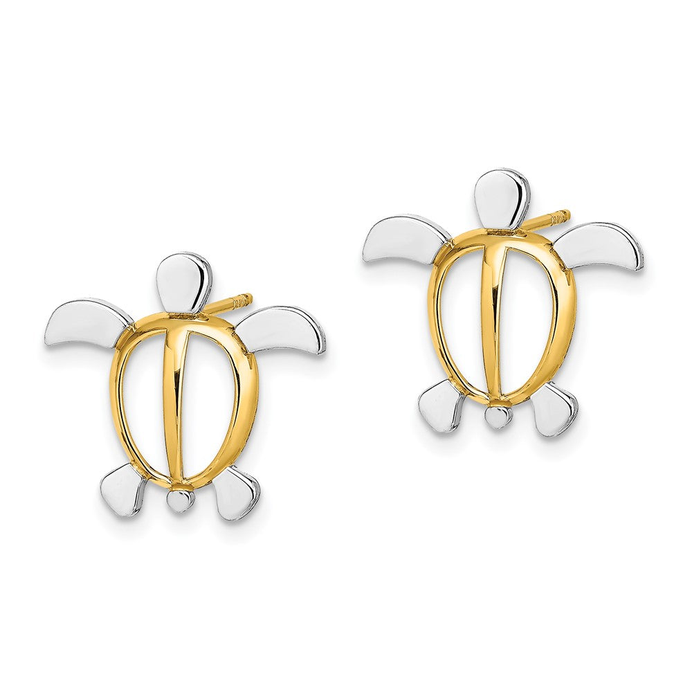 14K and White Rhodium Sea Turtle Post Earrings