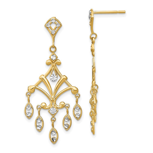 14K and White Rhodium Diamond-cut Chandelier-Style Dangle Post Earrings