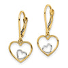 14k and White Rhodium Heart in Heart Leverback Dangle Earrings