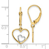 14k and White Rhodium Heart in Heart Leverback Dangle Earrings