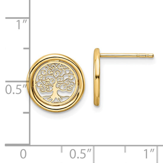 14k Polished Filigree Tree of Life in Circle Post Earrings