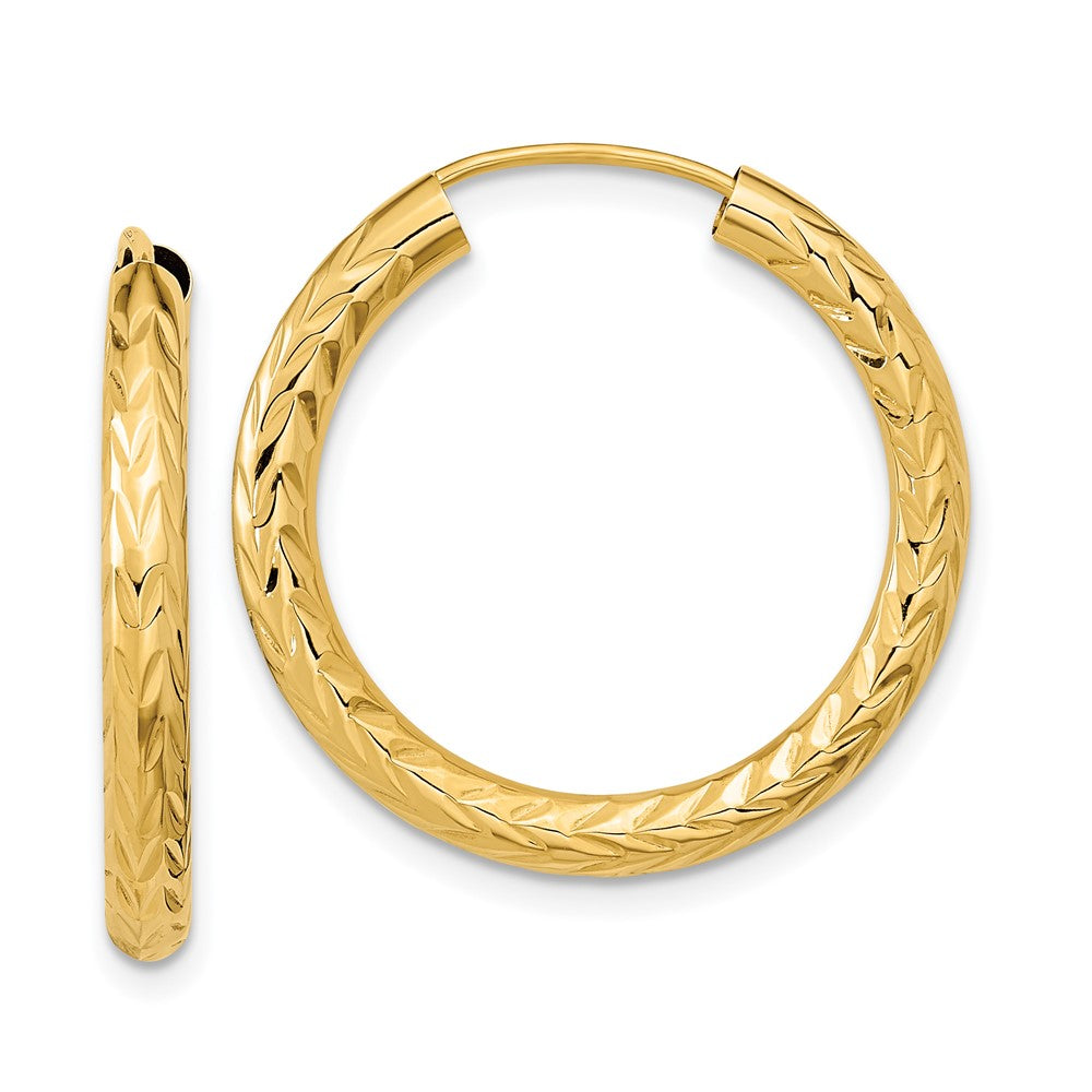 3.0mm Diamond-cut Endless Gold Hoop Earrings