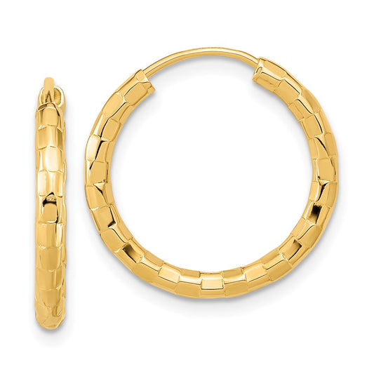 2.5mm Diamond-cut Endless Gold Hoop Earrings