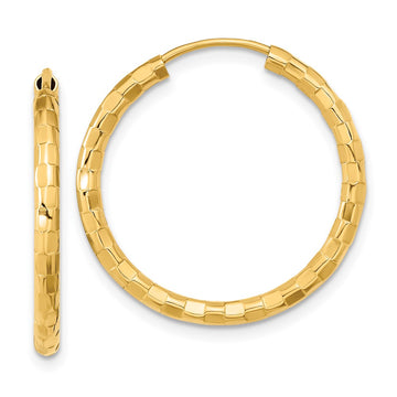 14k 2.5x25mm Polished Faceted Tube Hoop Earrings