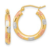14k w/White and Rose Rhodium Polished Satin Diamond-cut Hoop Earrings