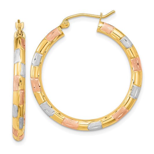 3mm Gold White & Rose Rhodium Hoop Earrings