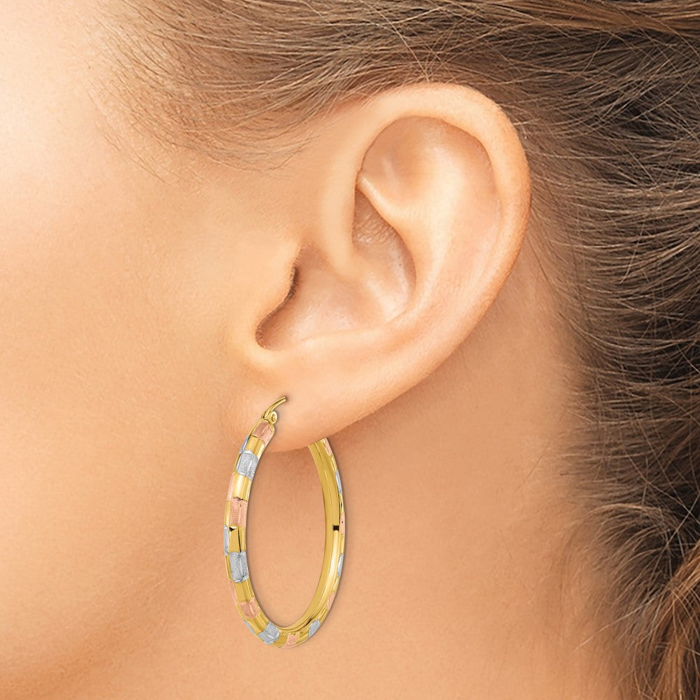 3mm Gold White & Rose Rhodium Hoop Earrings