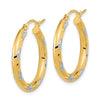 14k White Rhodium Polished Satin and Diamond-cut Hoop Earrings