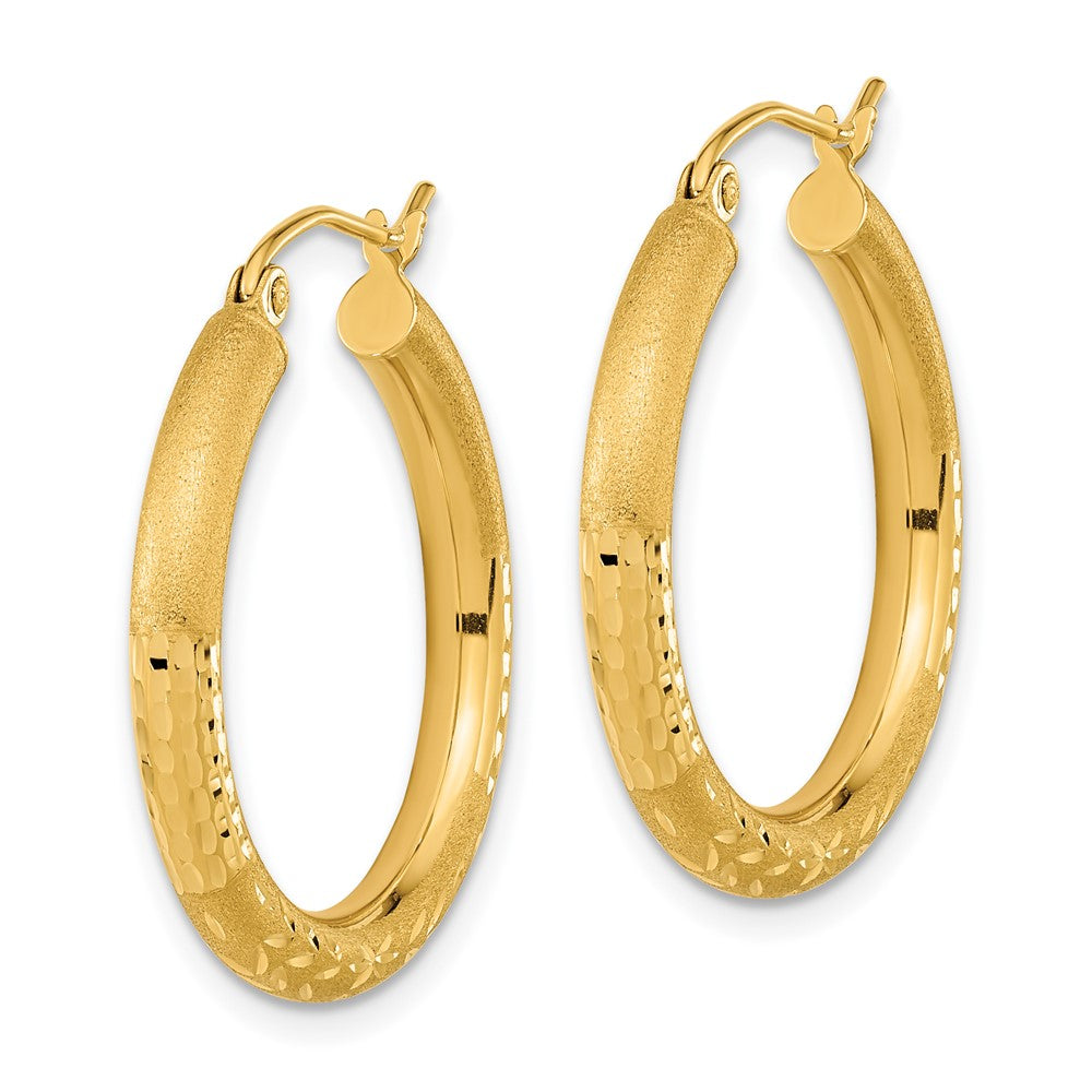 3mm Gold Satin Diamond-cut Hoop Earrings