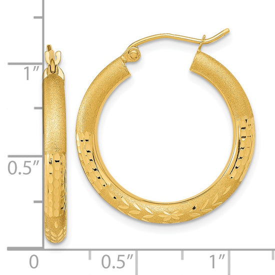 3mm Gold Satin Diamond-cut Hoop Earrings