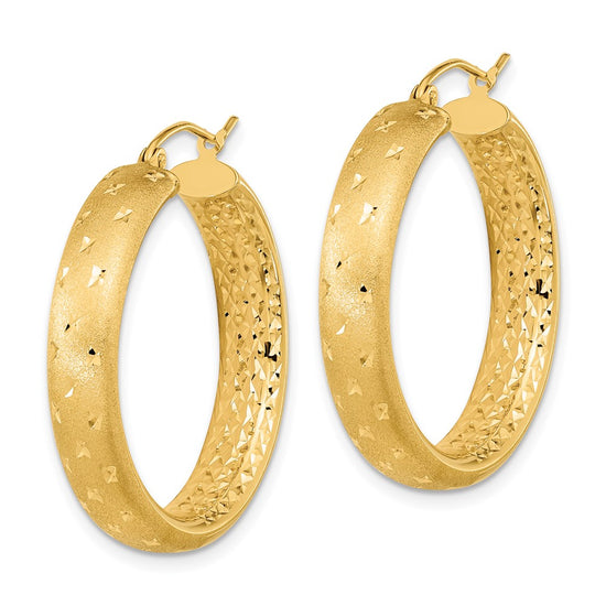 Gold Satin and D/C Round Hoop Earrings
