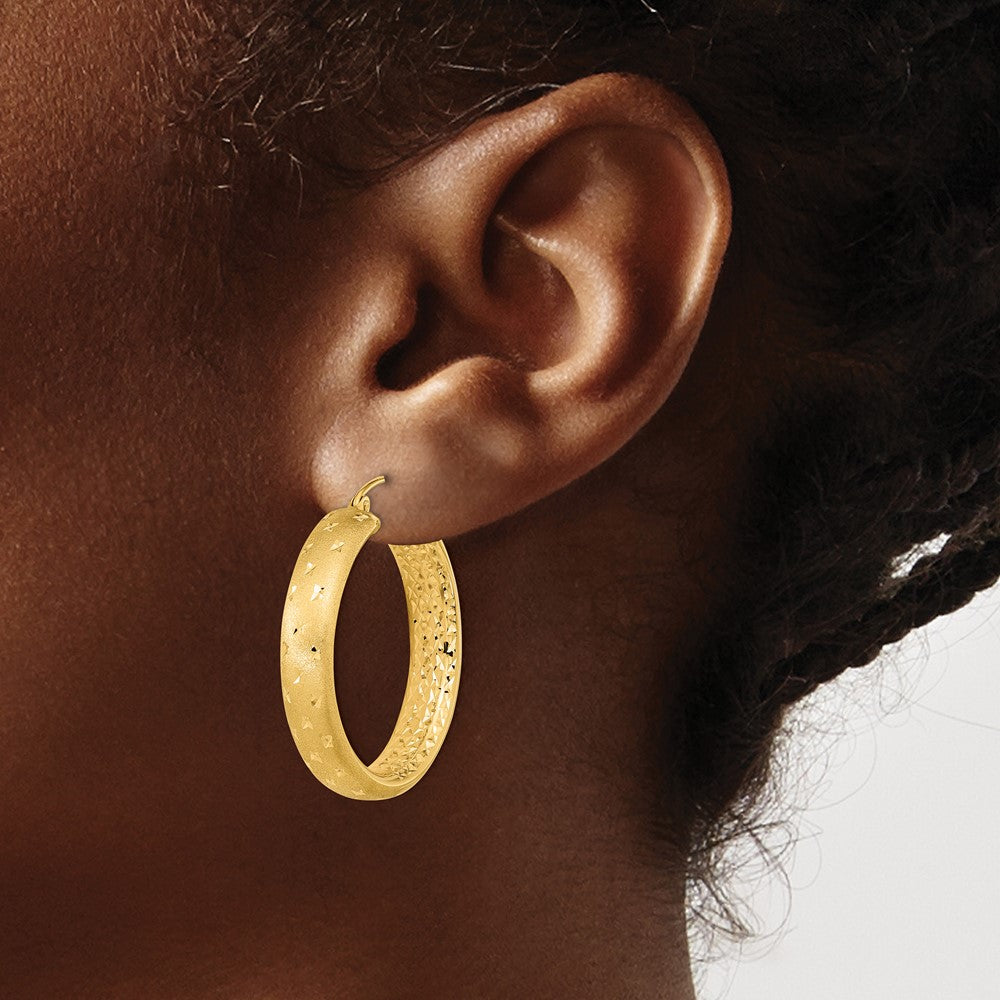 Gold Satin and D/C Round Hoop Earrings