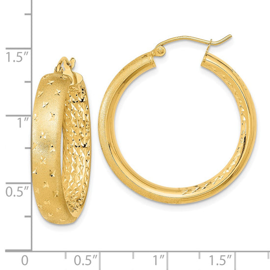 Gold Satin and D/C Round Hoop Earrings