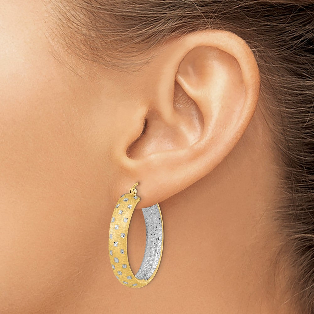 Gold Satin and D/C Round Hoop Earrings