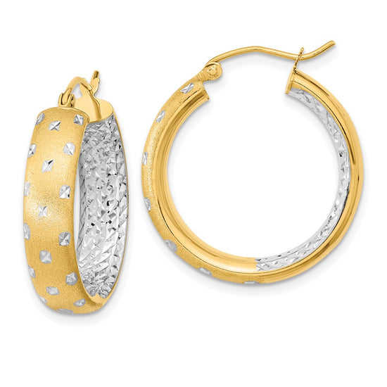 Gold Satin and D/C Round Hoop Earrings