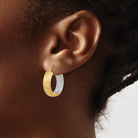 Gold Satin and D/C Round Hoop Earrings