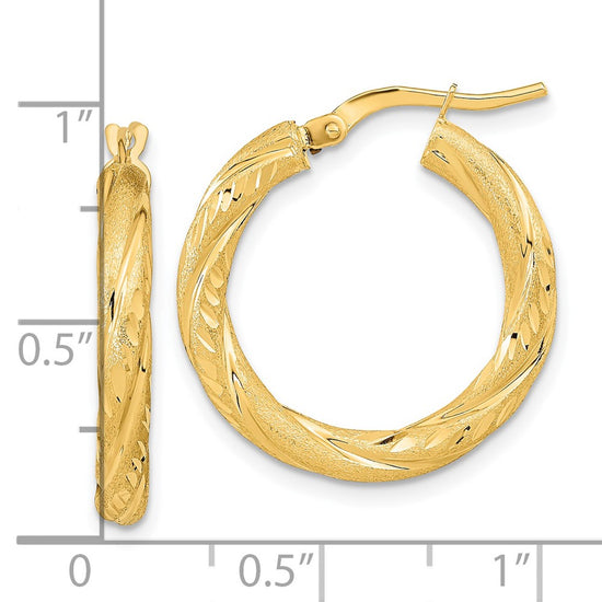 14k 3mm Polished & Satin D/C Hoop Earrings