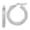 14k White Gold 3mm Polished & Satin D/C Hoop Earrings
