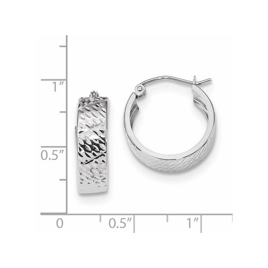 14k White Gold Diamond-cut Hoop Earrings