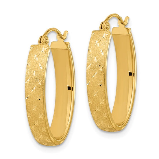 4mm Gold Diamond-cut Oval Hoop Earrings