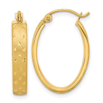 4mm Gold Diamond-cut Oval Hoop Earrings