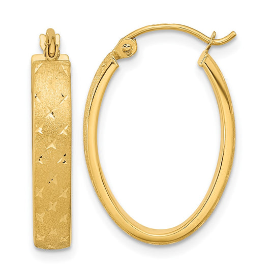 4mm Gold Diamond-cut Oval Hoop Earrings