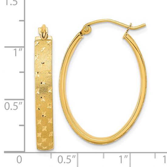 14k Polished Satin Diamond-cut Hoop Earrings