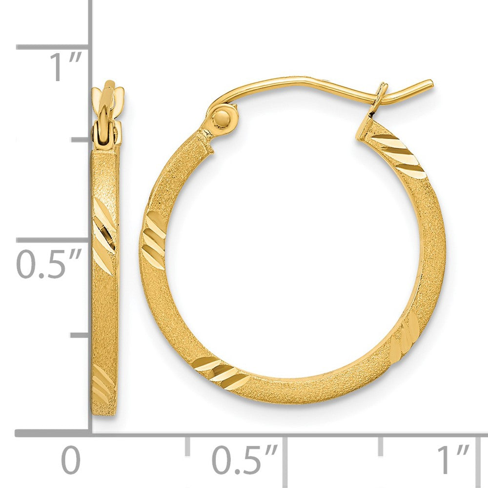 14k 1.75x21mm Satin Diamond-cut Square Tube Hoop Earrings