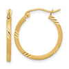 14k 1.75x21mm Satin Diamond-cut Square Tube Hoop Earrings