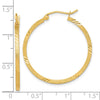 14k 1.75x30mm Satin Diamond-cut Square Tube Hoop Earrings