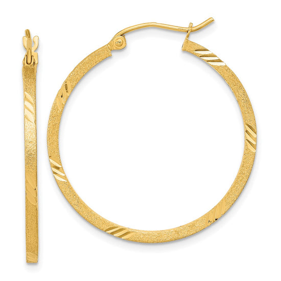 1.75mm Gold Satin and Diamond-cut Hoop Earrings