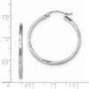 14k White Gold 1.75x30mm Satin Diamond-cut Square Tube Hoop Earrings