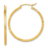 14k 1.75x30mm Satin Diamond-cut Square Tube Hoop Earrings