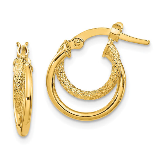 14K Polished Diamond-cut Hoop Earrings