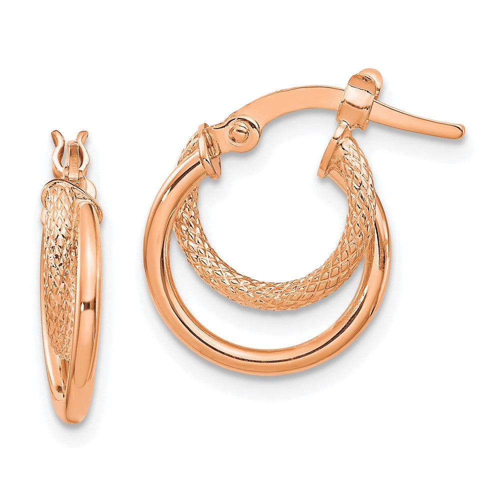 14K Rose Gold Polished Diamond-cut Hoop Earrings
